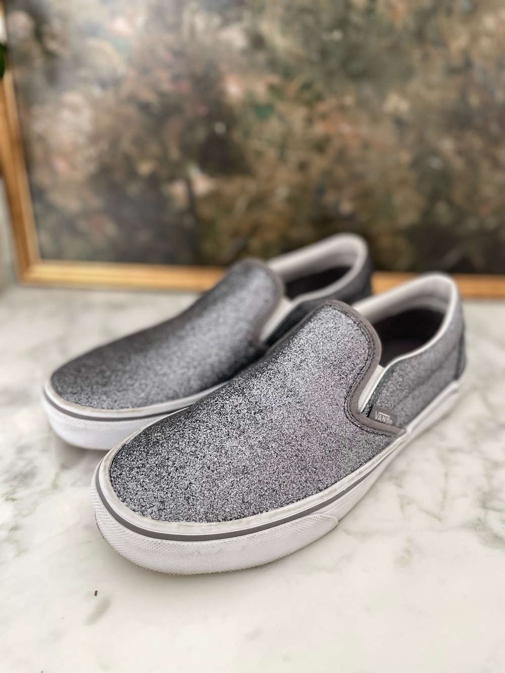 Vans Glitter Slip On Sneakers Gray Festival EDM Rave size 8‎